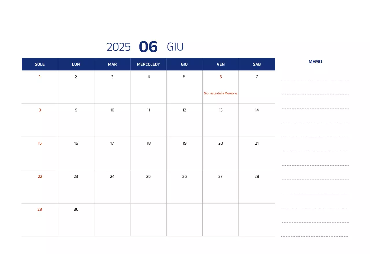 Calendario semplice con illustrazioni blu e pulite