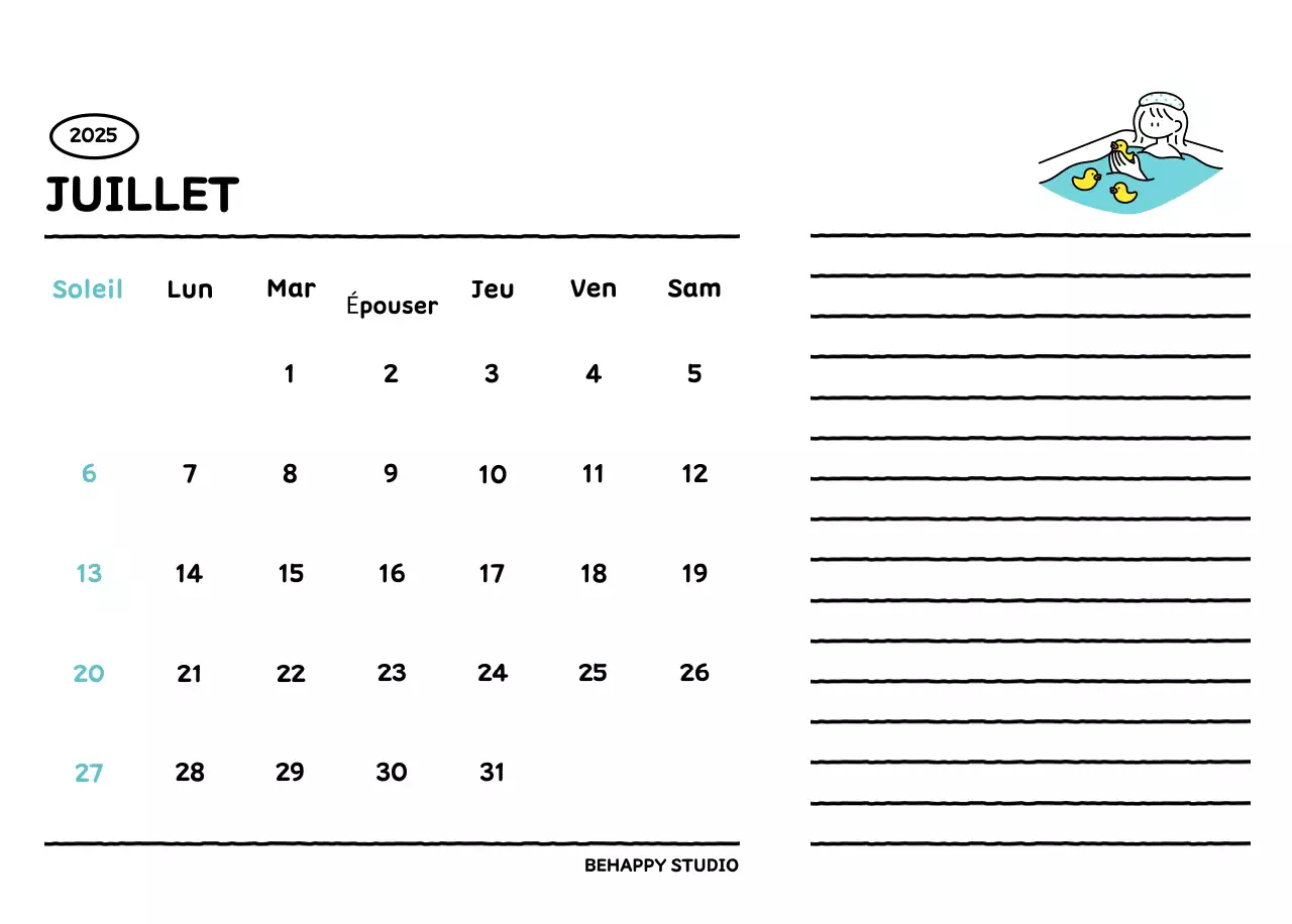 Calendrier illustré avec un joli style de lignes