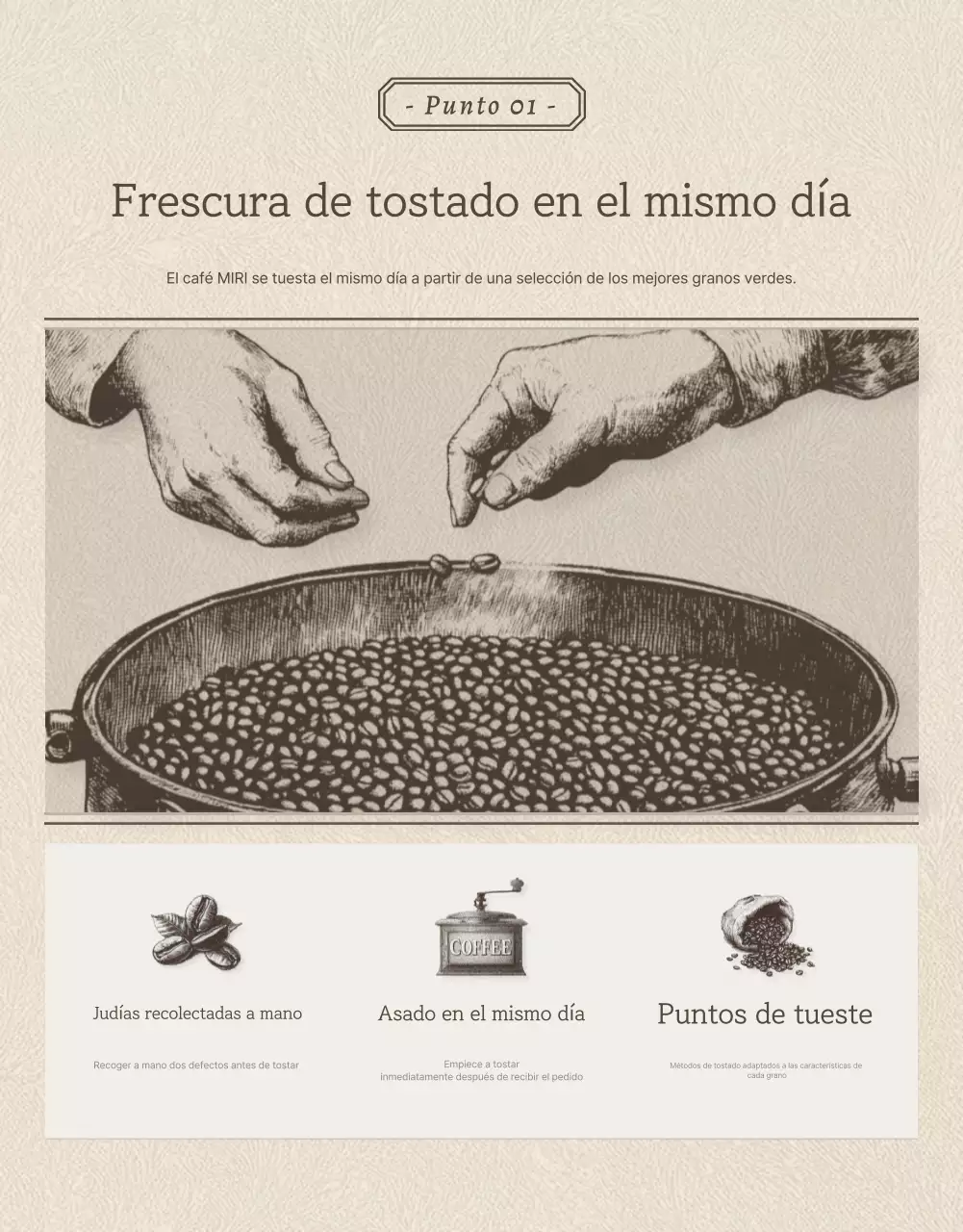 Granos de café vintage beige y marrón página de detalles