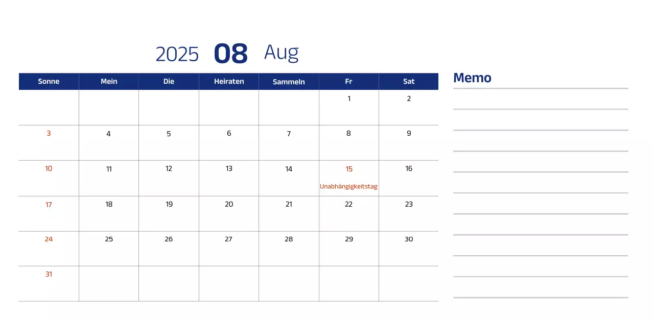 Einfacher Kalender mit blauen, klaren Illustrationen