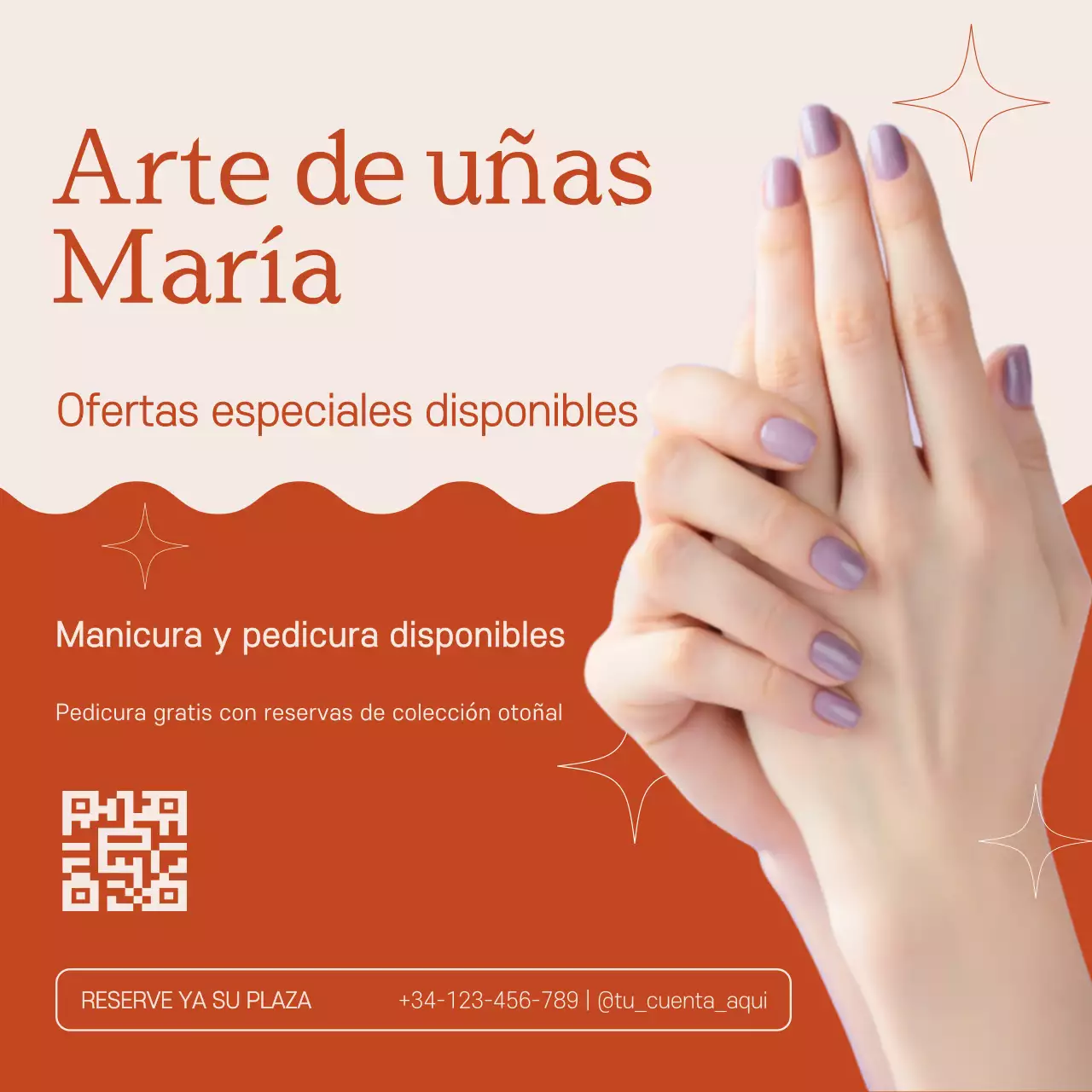 Naranja y beige minimalista Nail Art Promoción Instagram Post