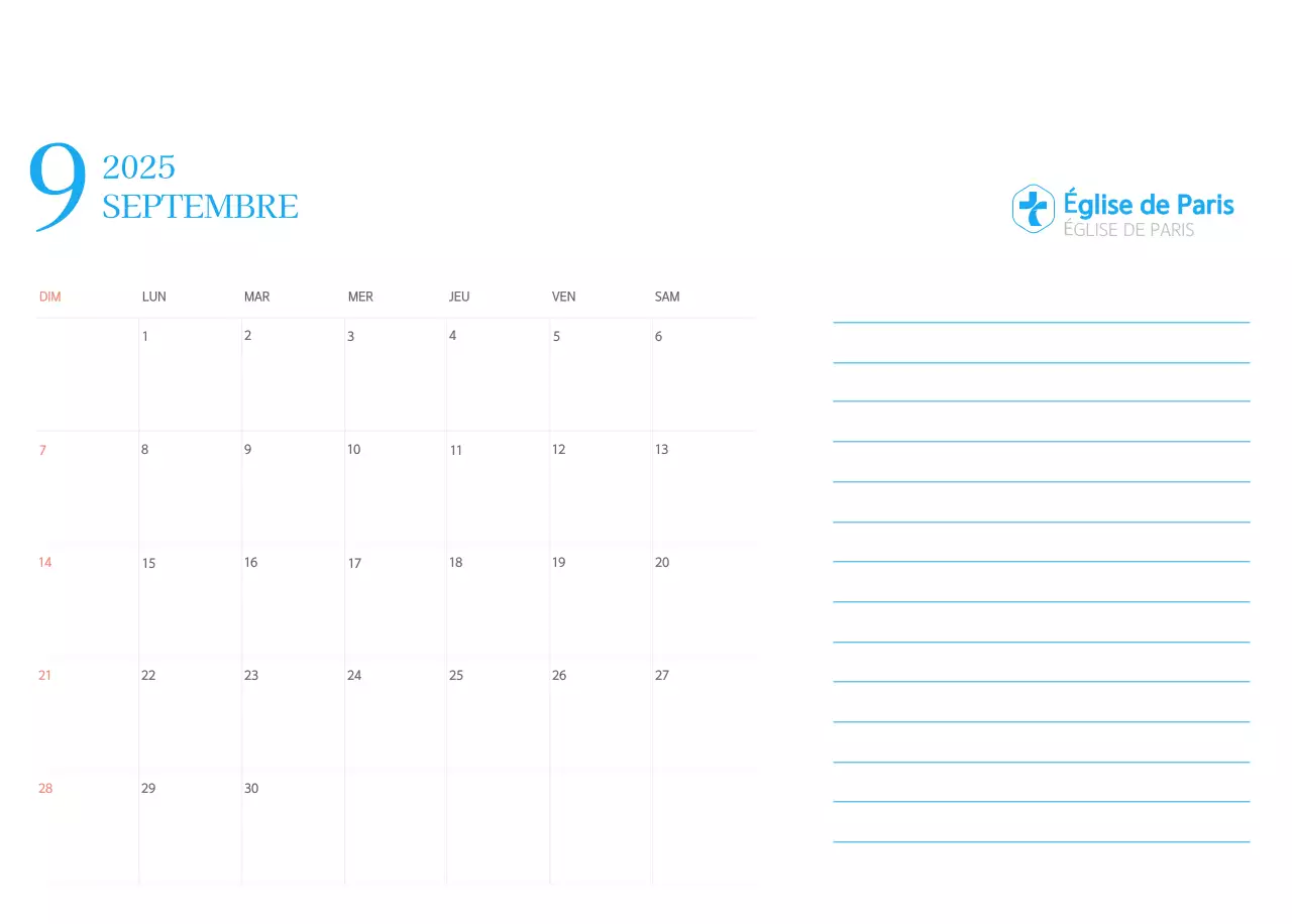 Calendrier d'église moderne bleu