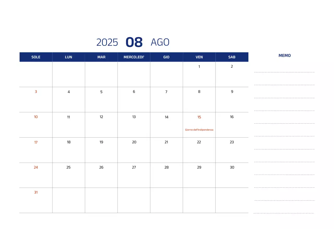 Calendario semplice con illustrazioni blu e pulite