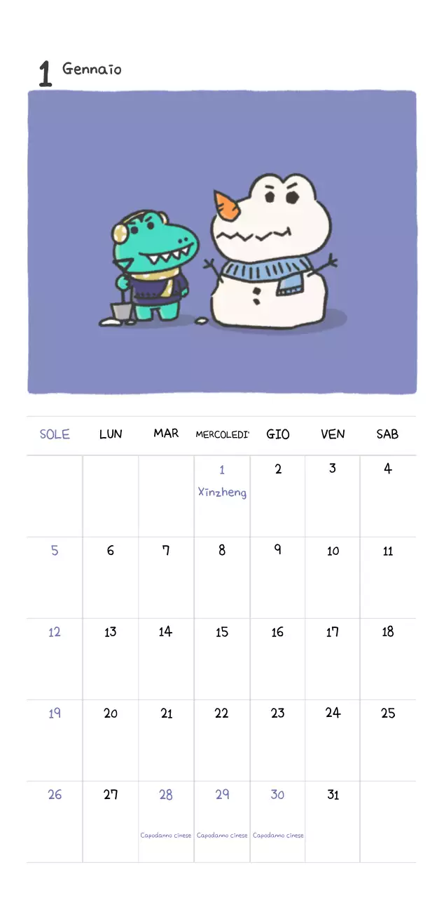 Un calendario con un simpatico concetto di illustrazione di Ago