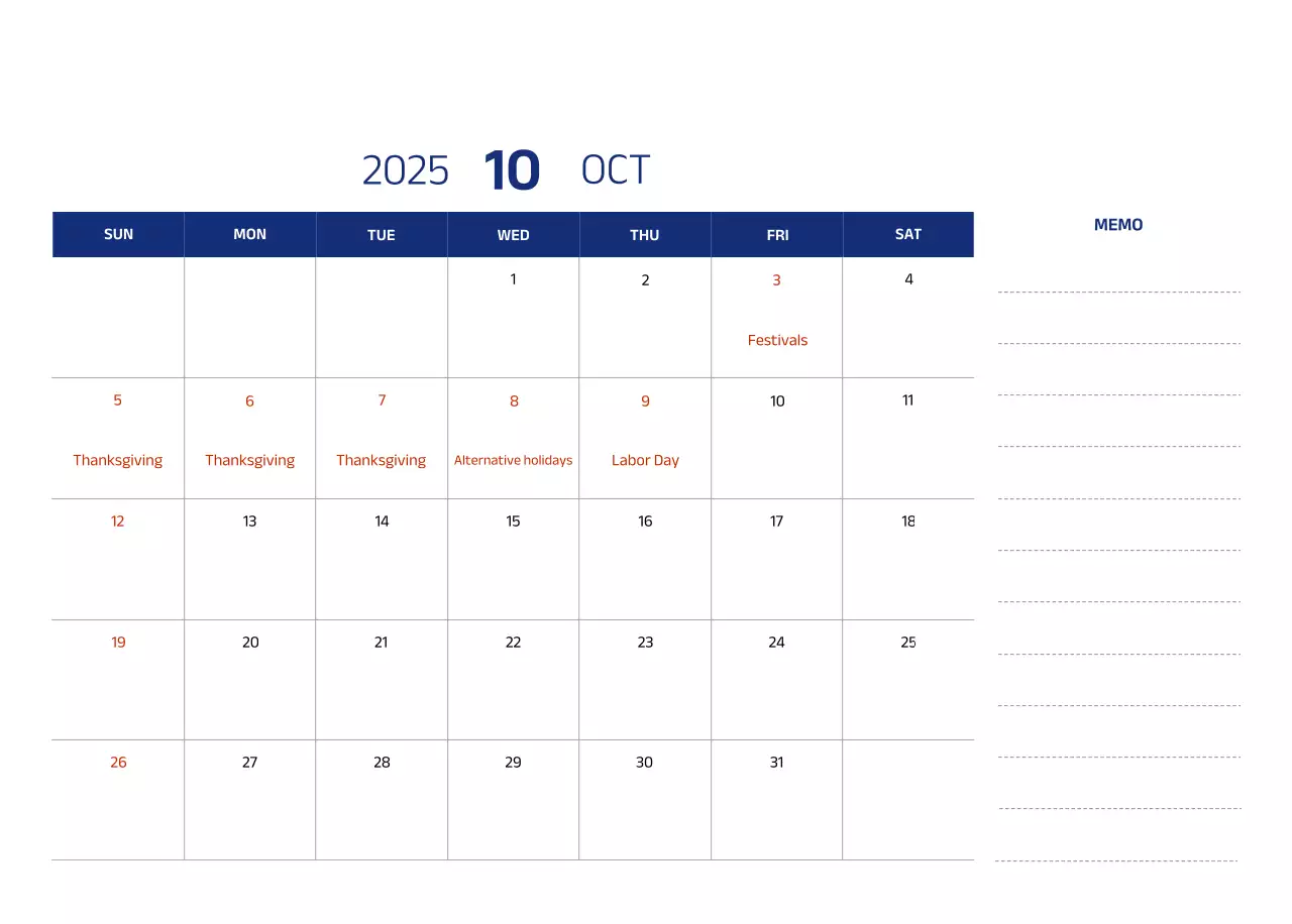 Simple calendar with blue, clean illustrations