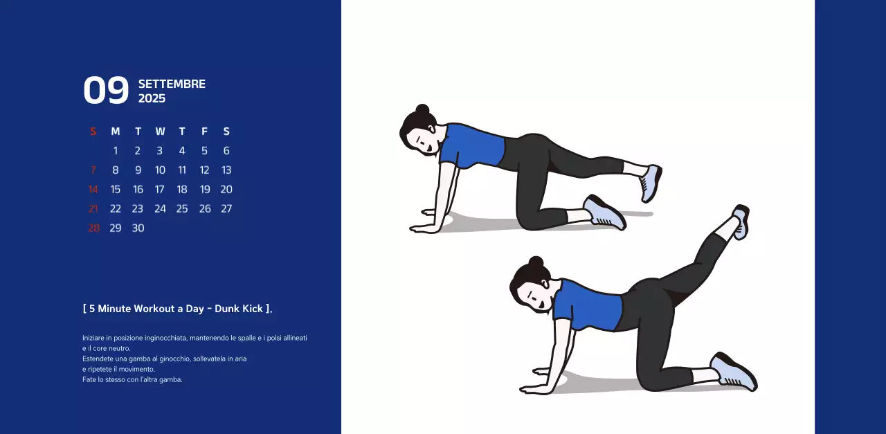 Calendario semplice con illustrazioni blu e pulite