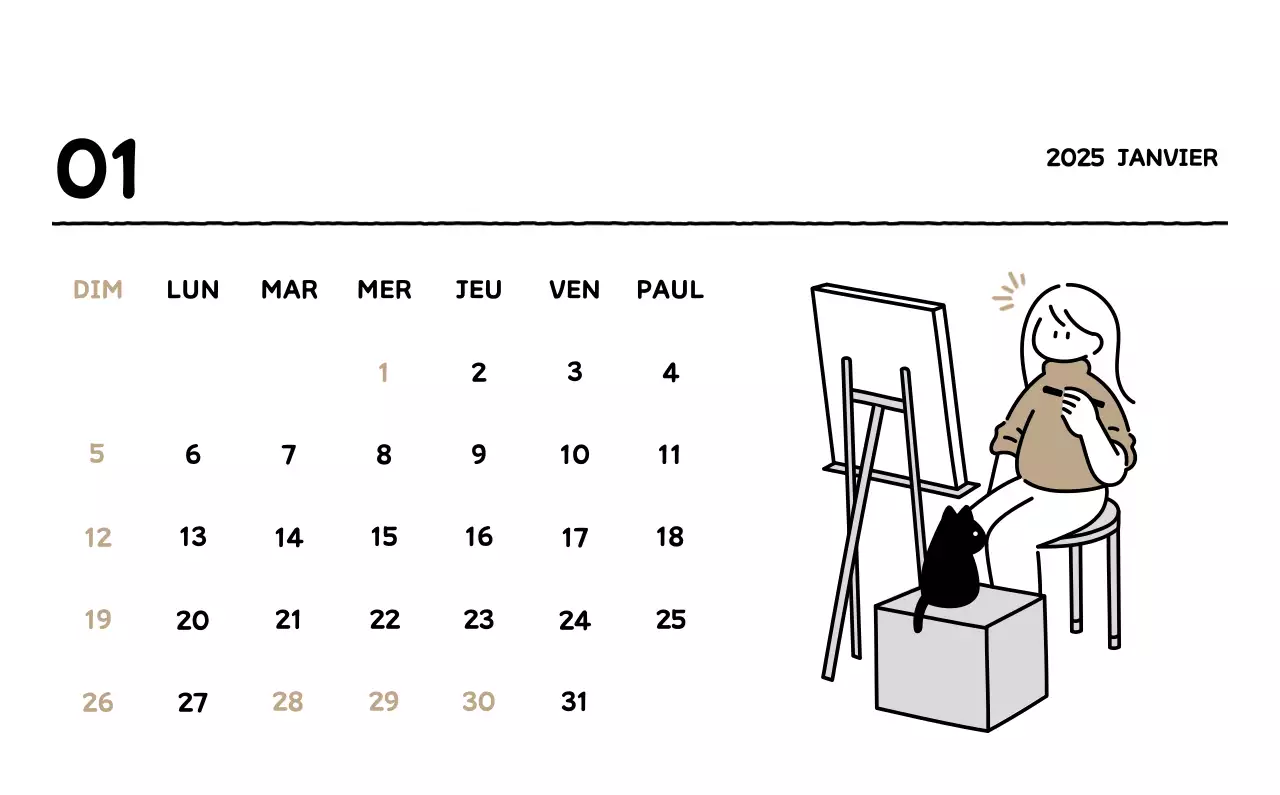 Calendrier illustré avec un joli style de lignes