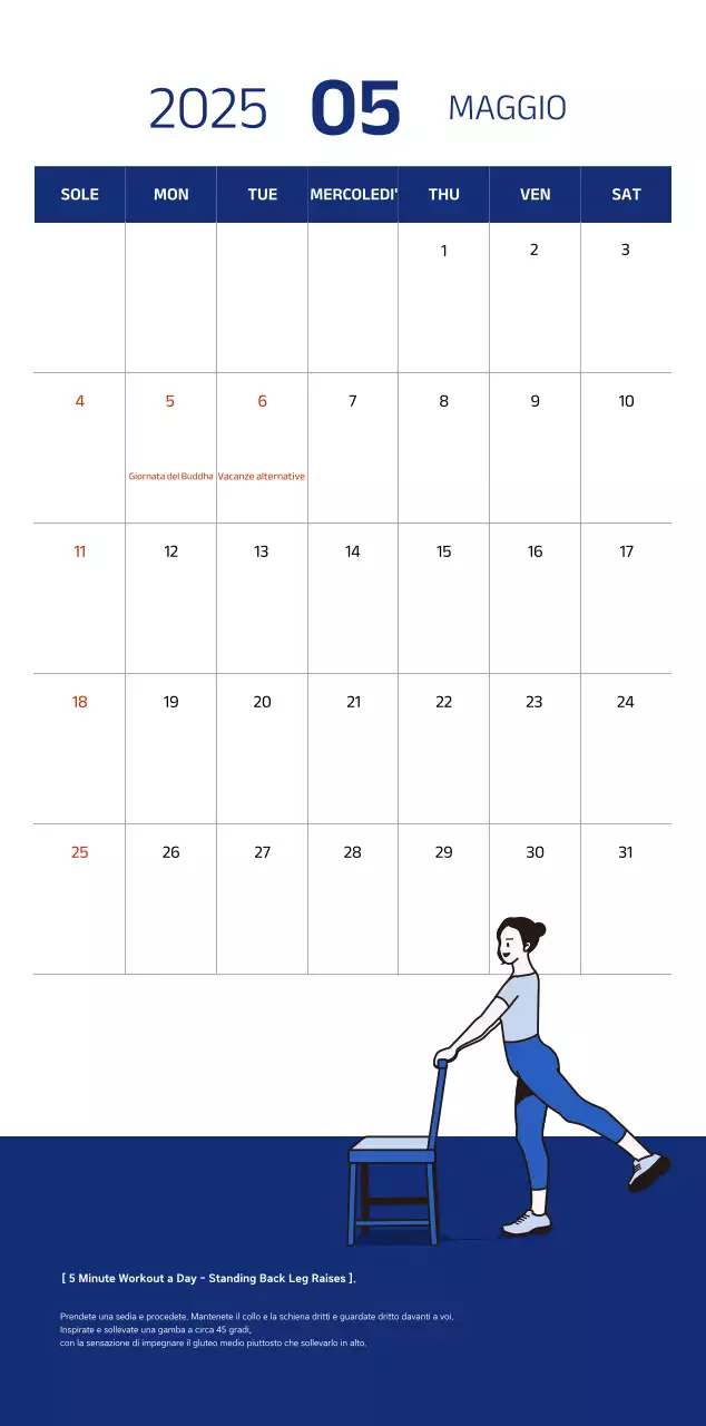 Calendario semplice con illustrazioni blu e pulite