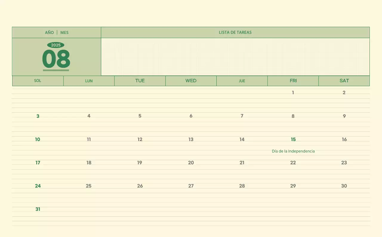 SAT Calendario de pared con concepto de bloc de notas del Día D en verde y amarillo claro