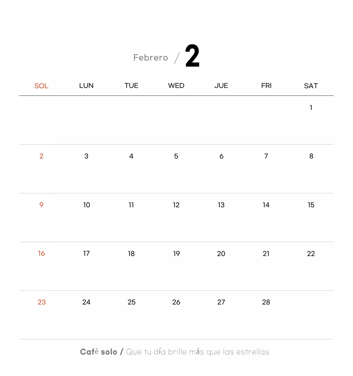 Calendario de café minimalista