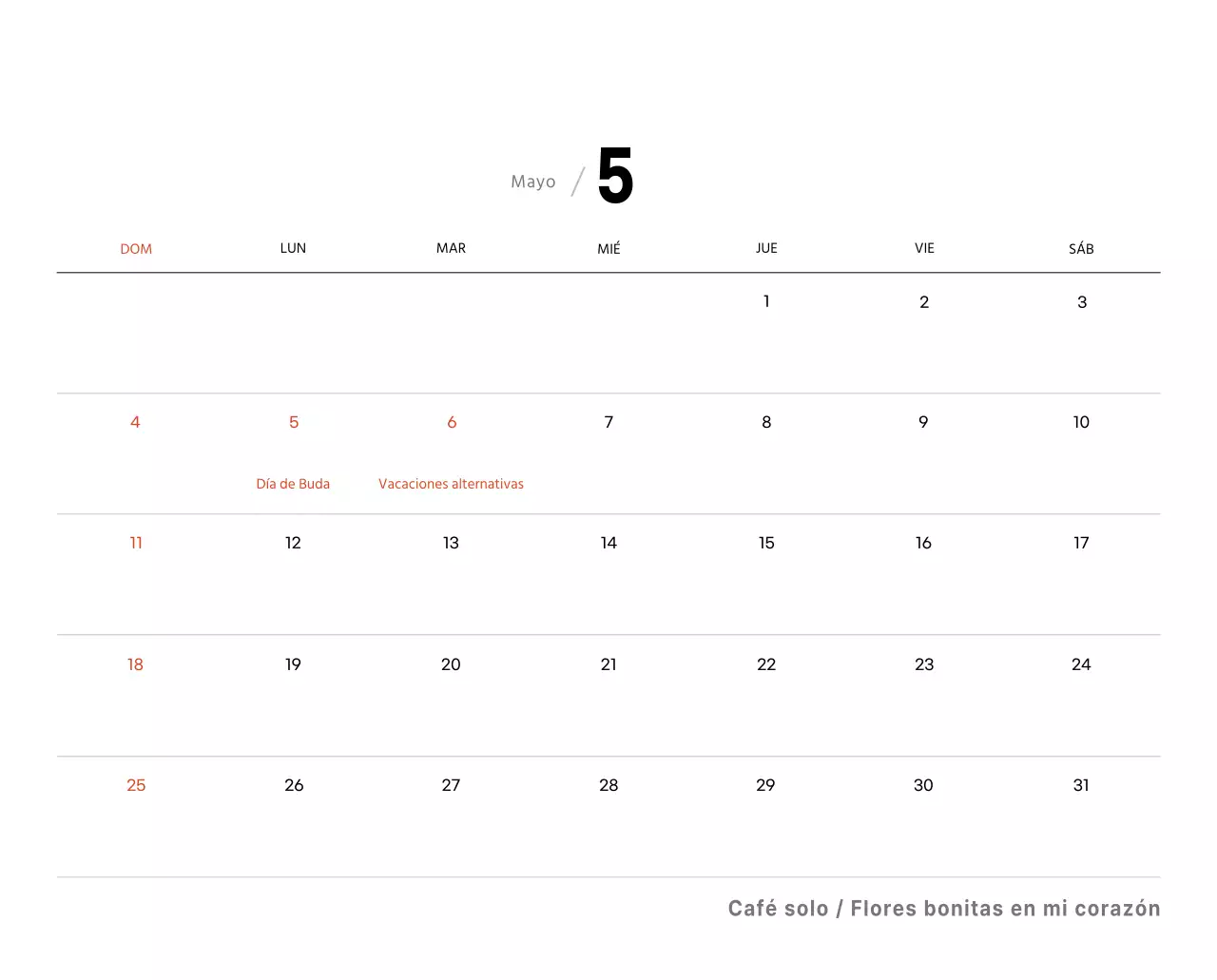 Sencillo calendario de sobremesa con fotos de cafés en tonos blancos