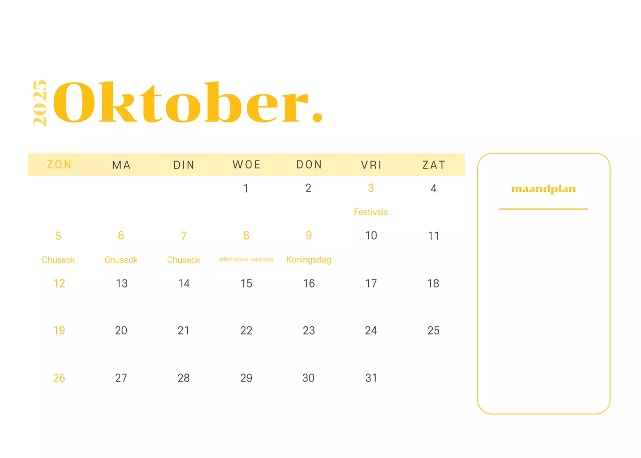 Kalender met jeugdillustraties op een geelgroene achtergrond