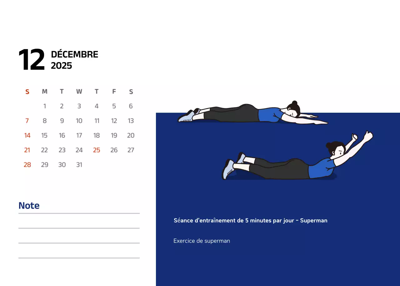 Calendrier simple avec des illustrations bleues et épurées