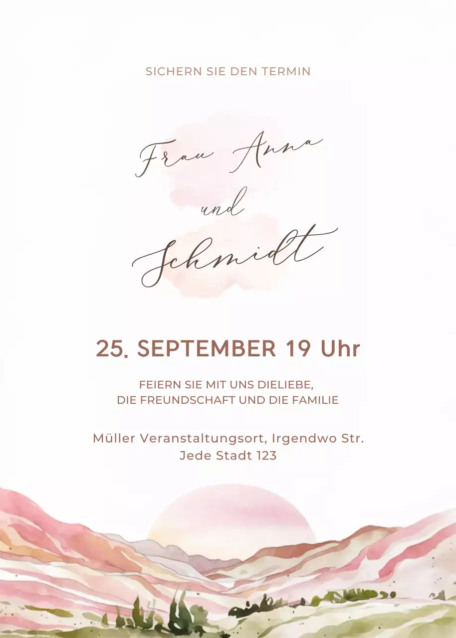 Rosa grüne Hochzeitseinladung im eleganten Stil