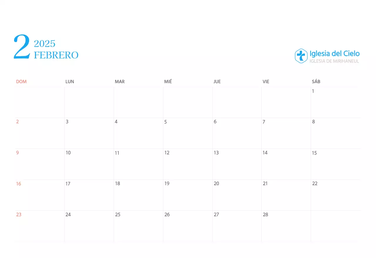 Calendario eclesiástico azul de concepto moderno