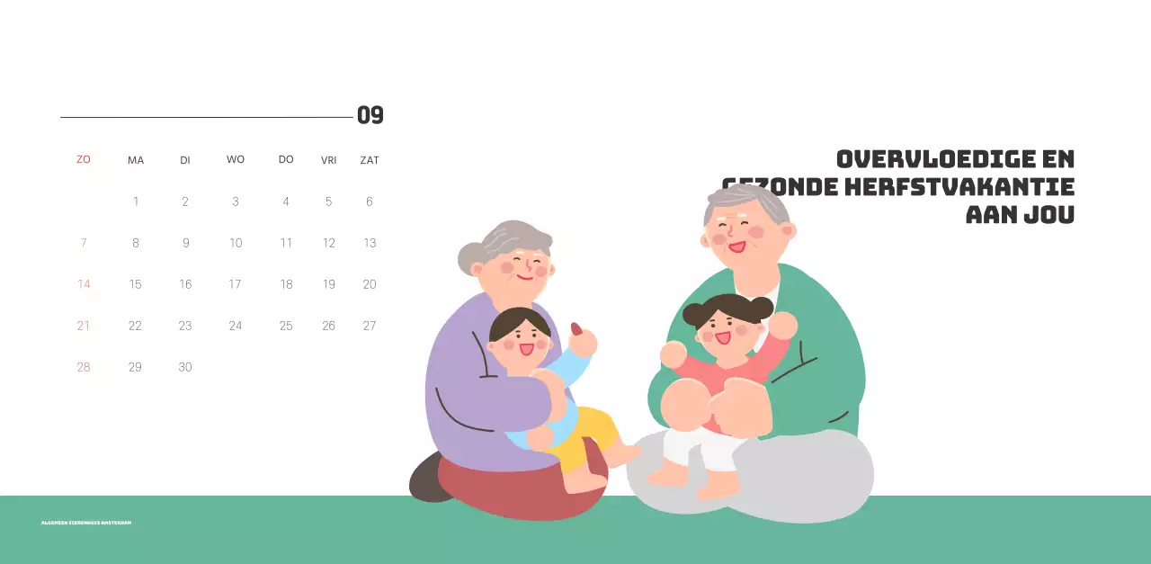 Een feestelijk ziekenhuis met illustraties met gezondheids- en gezinsthema's en kleurrijke accenten