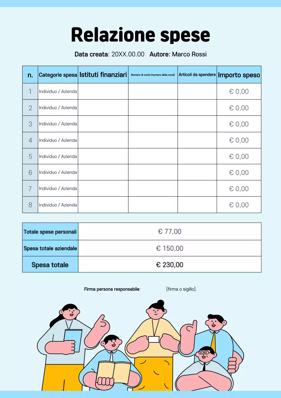 Analisi di una semplice nota spese di colore azzurro