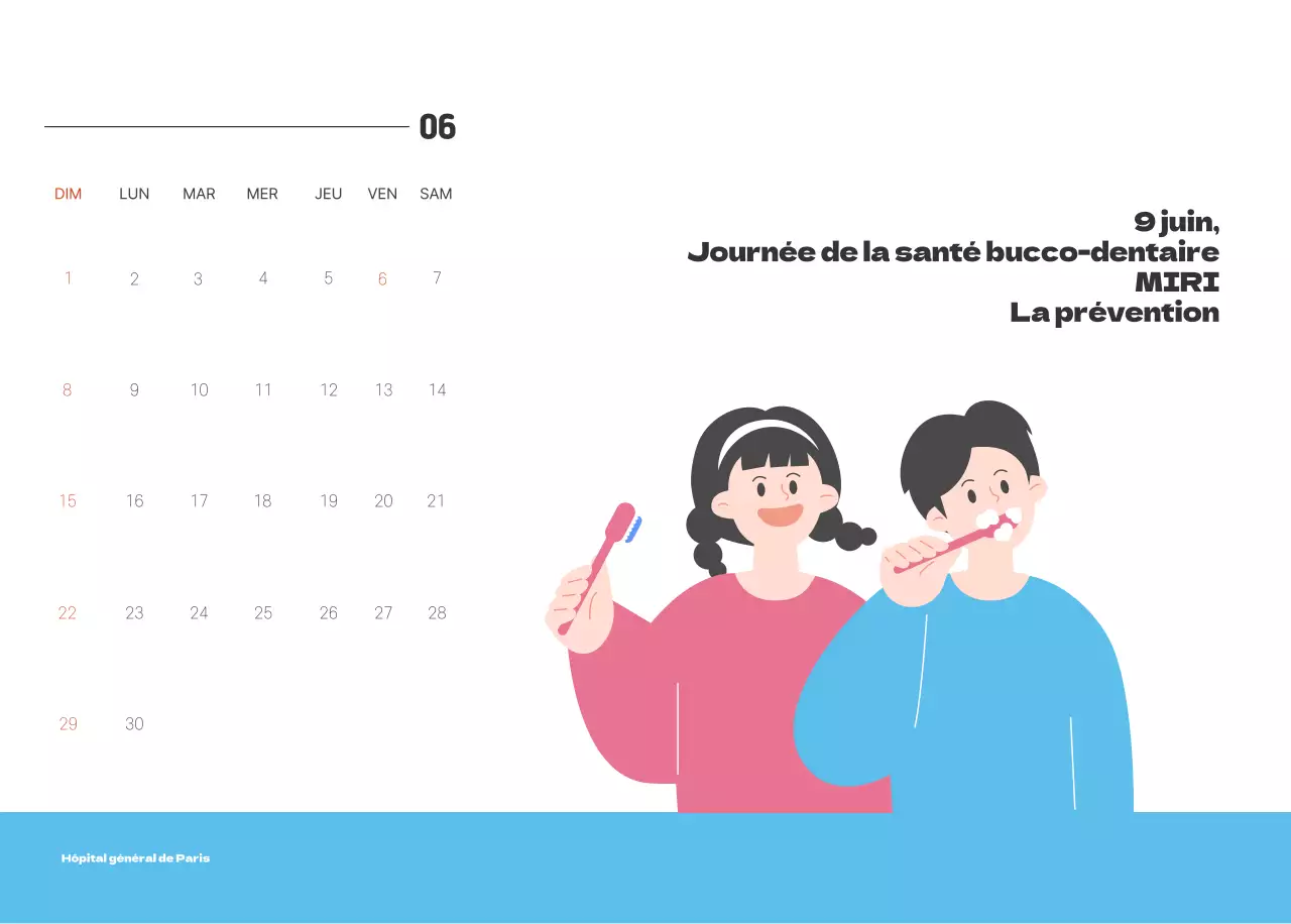 Un hôpital festif avec des illustrations sur le thème de la santé et de la famille et des accents colorés.