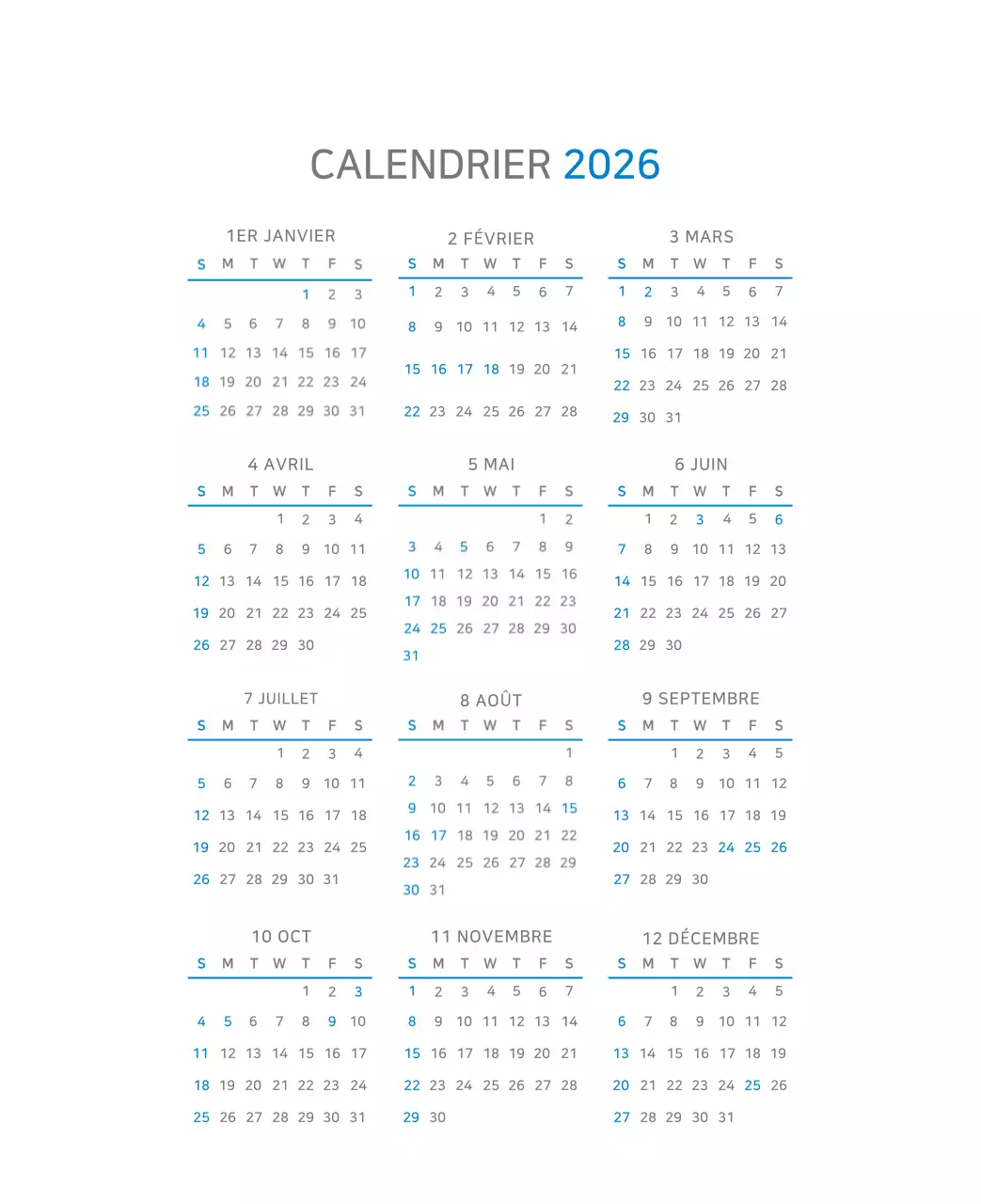 Calendrier moderne bleu Calendrier