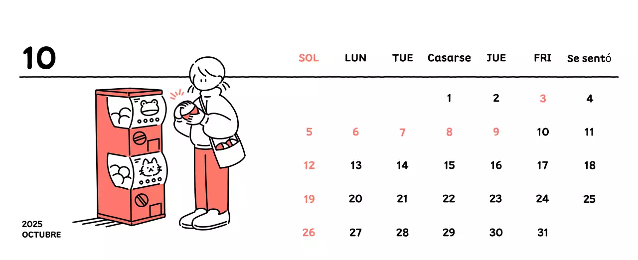 Calendario ilustrado con un bonito estilo de líneas