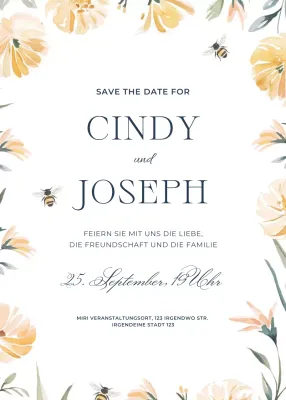 Gelb-grün-blumige Hochzeitseinladung