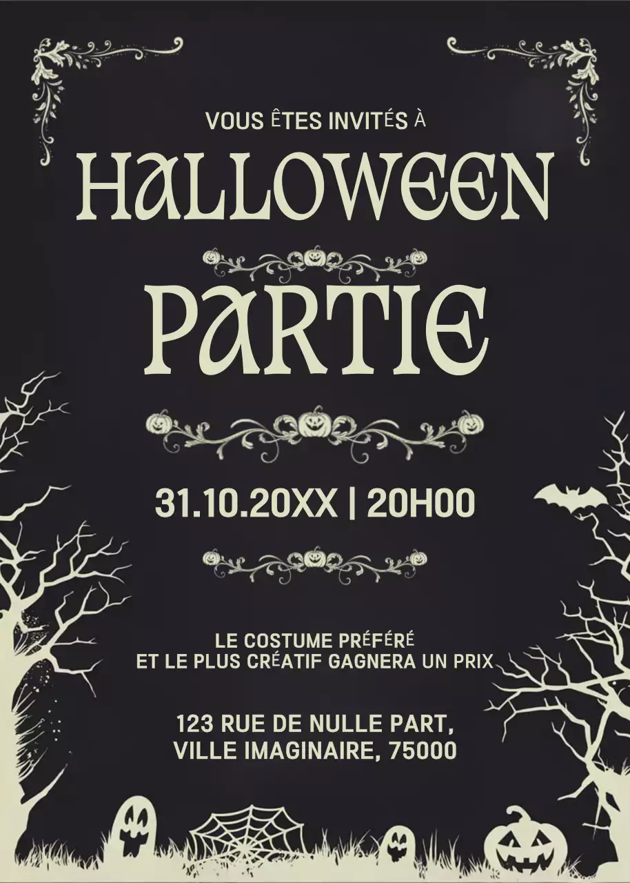 Invitation gothique noire pour Halloween