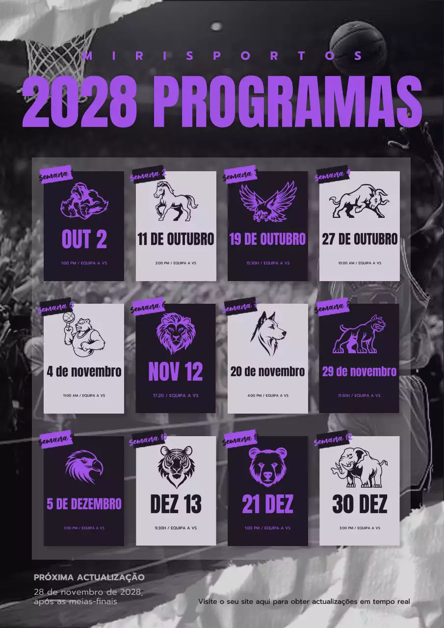calendário desportivo moderno roxo