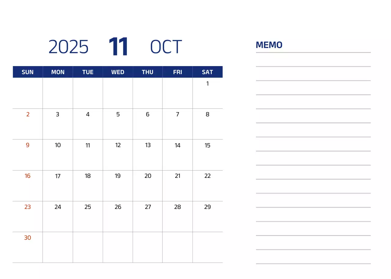 Simple calendar with blue, clean illustrations