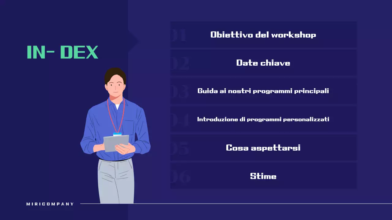 Proposta di workshop semplice in blu navy e verde