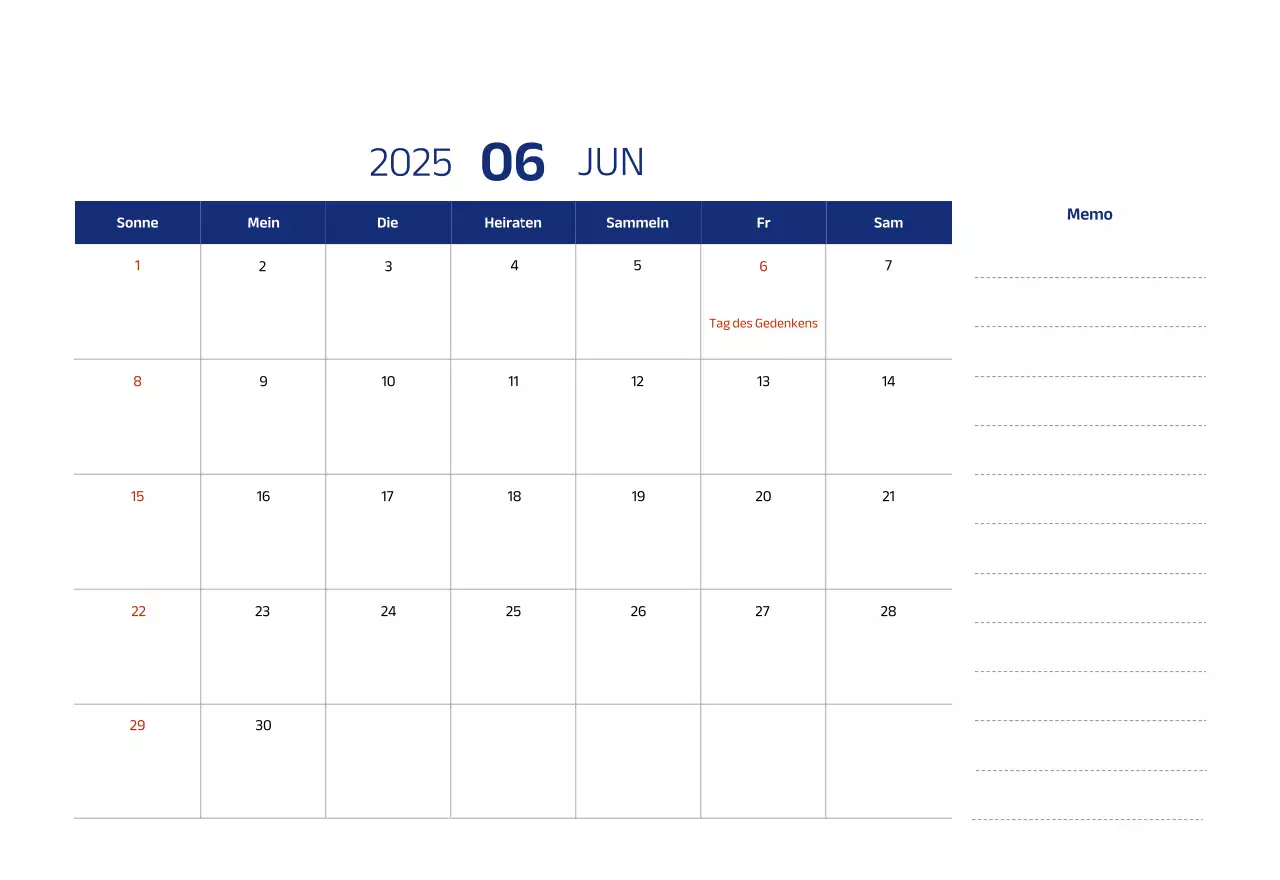 Einfacher Kalender mit blauen, klaren Illustrationen