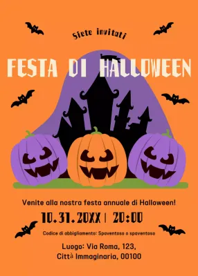 Invito alla festa di Halloween nero arancione viola