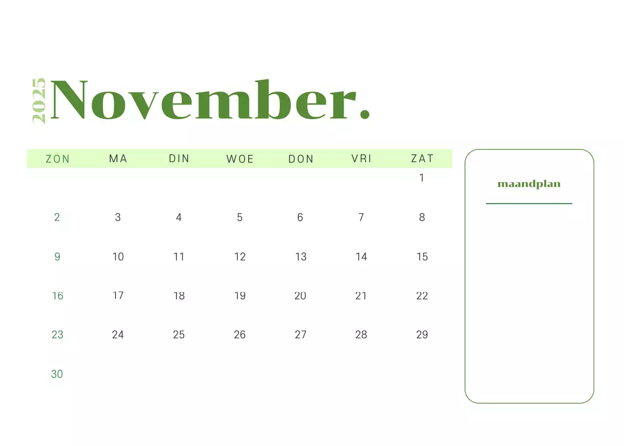 Kalender met jeugdillustraties op een geelgroene achtergrond