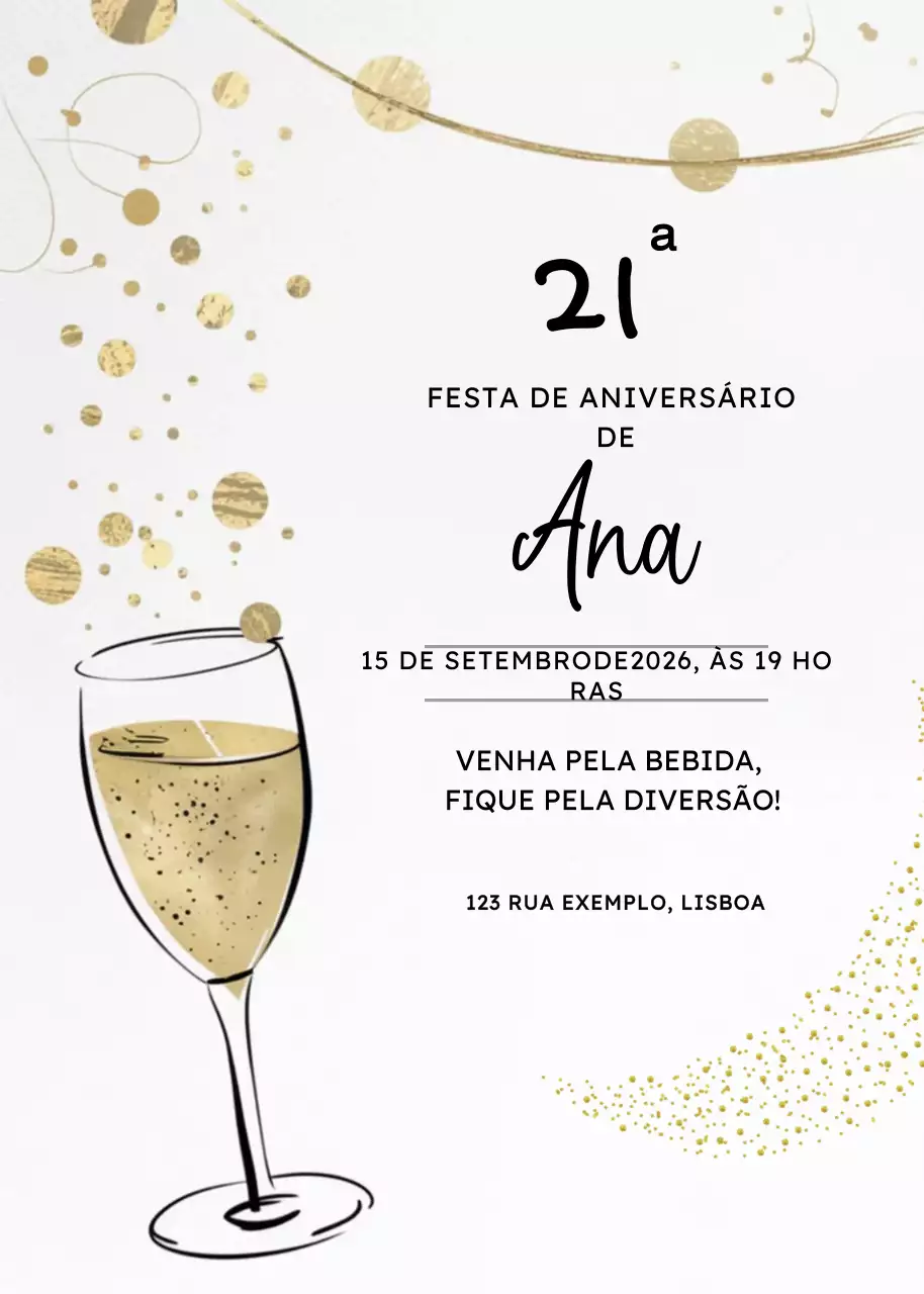 Convite de aniversário elegante em dourado