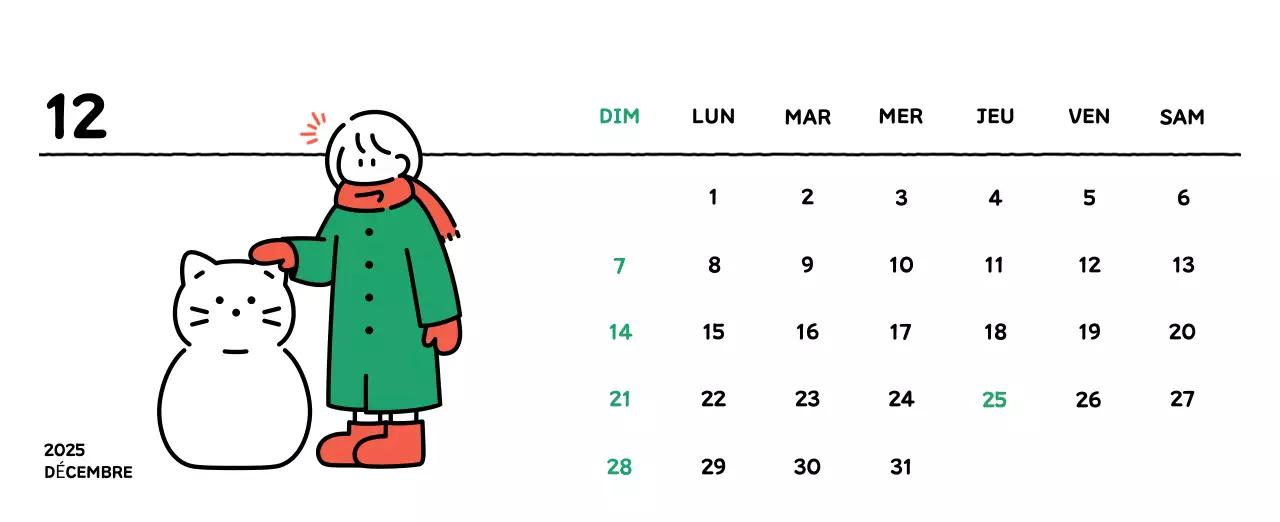 Calendrier illustré avec un joli style de lignes
