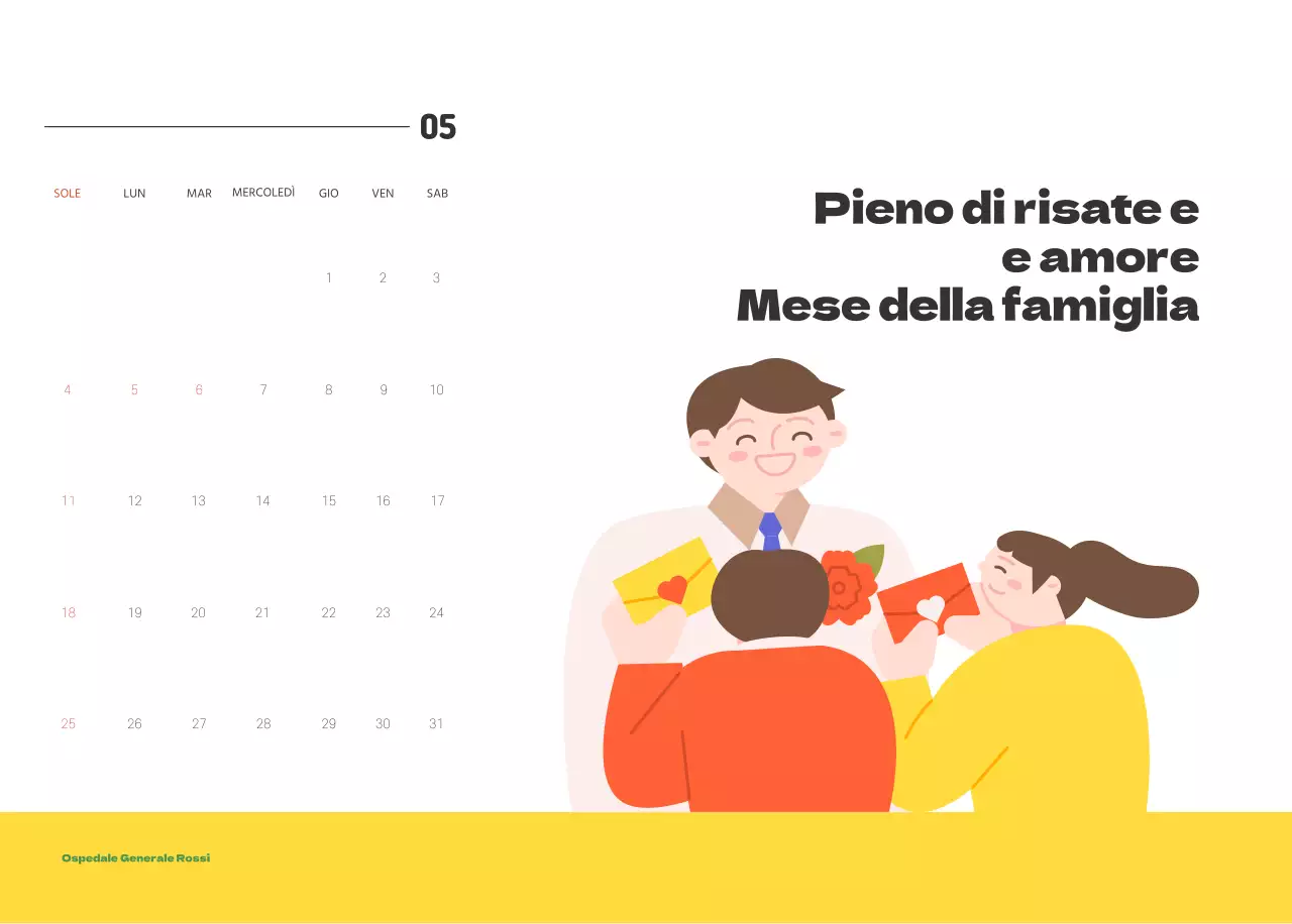 Un ospedale festivo con illustrazioni a tema salute e famiglia e accenti colorati