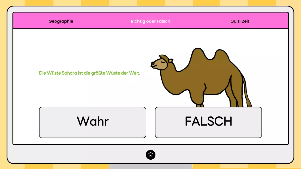 Rosa und gelbes Quiz zur modernen Geografie