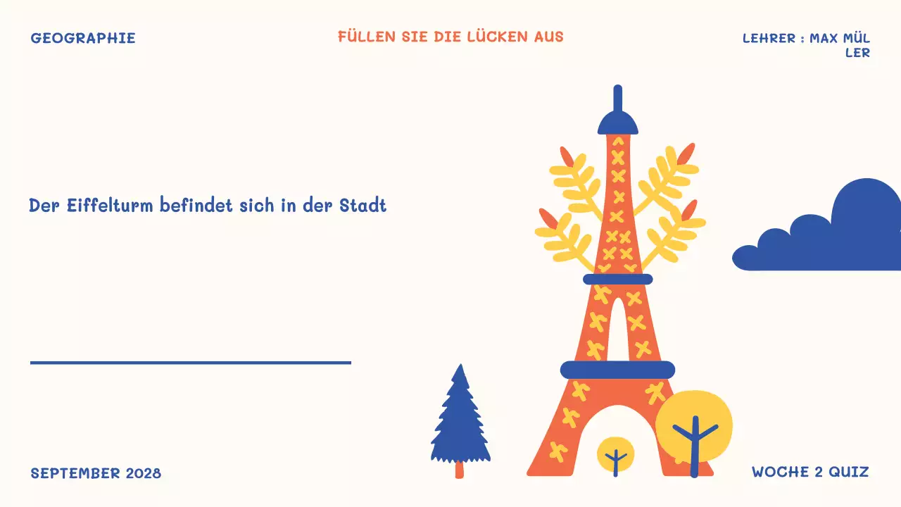 orangefarbene spielerische Schulveranstaltung Quiz Zeit Präsentation