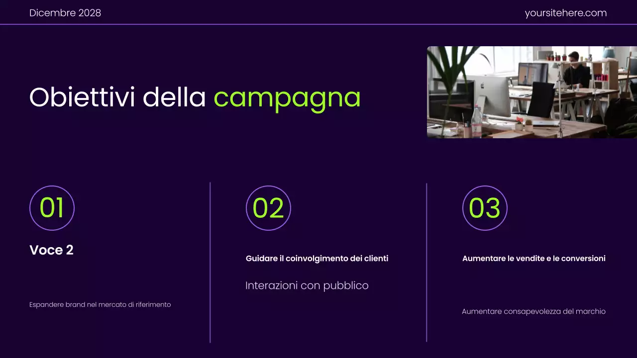 Presentazione del piano di marketing con gradiente moderno viola