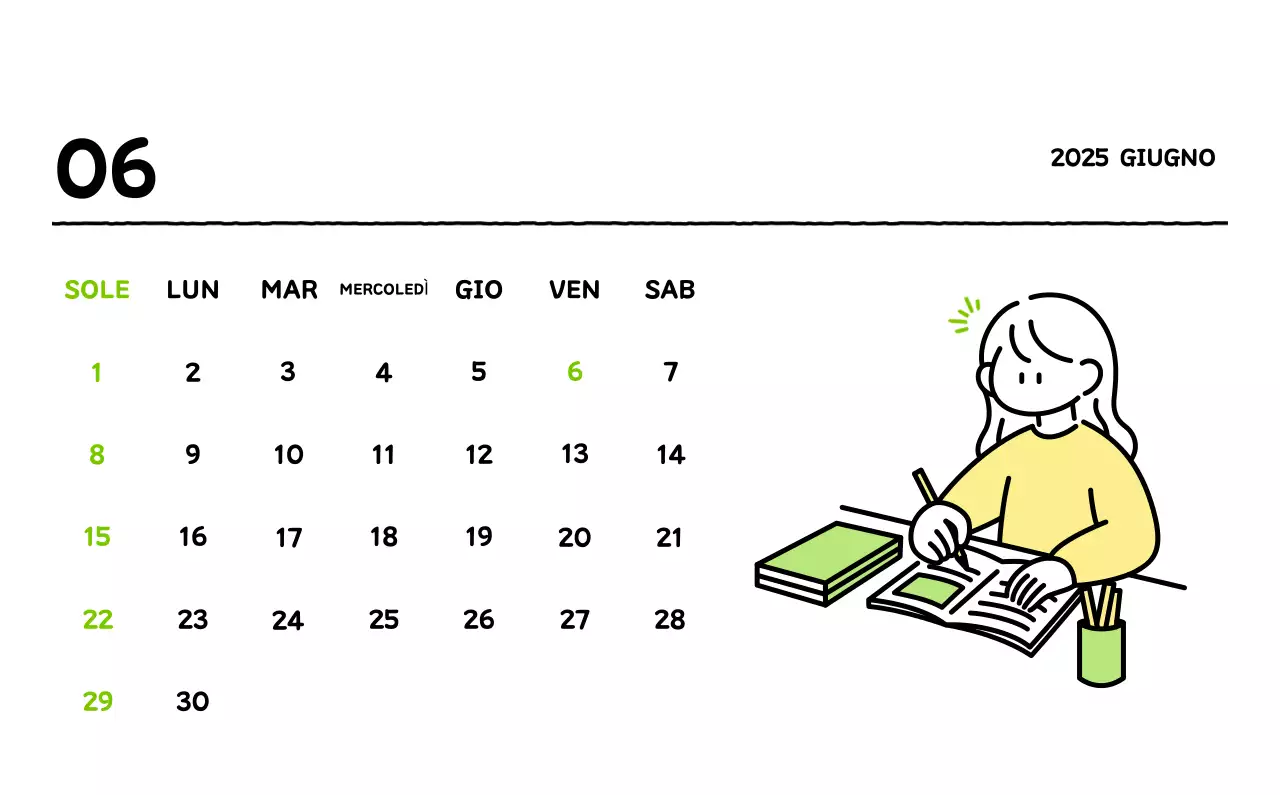 Calendario illustrato con un grazioso stile di linee