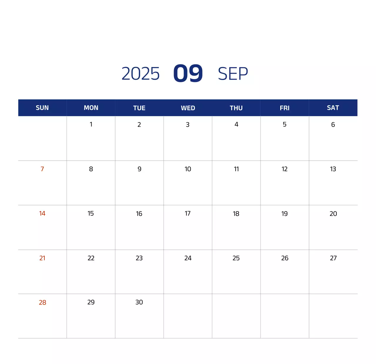 Lịch đơn giản với hình minh họa màu xanh gọn gàng