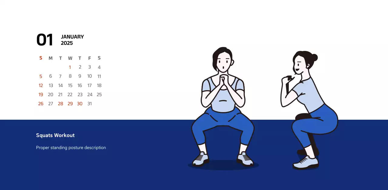 Simple calendar with blue, clean illustrations