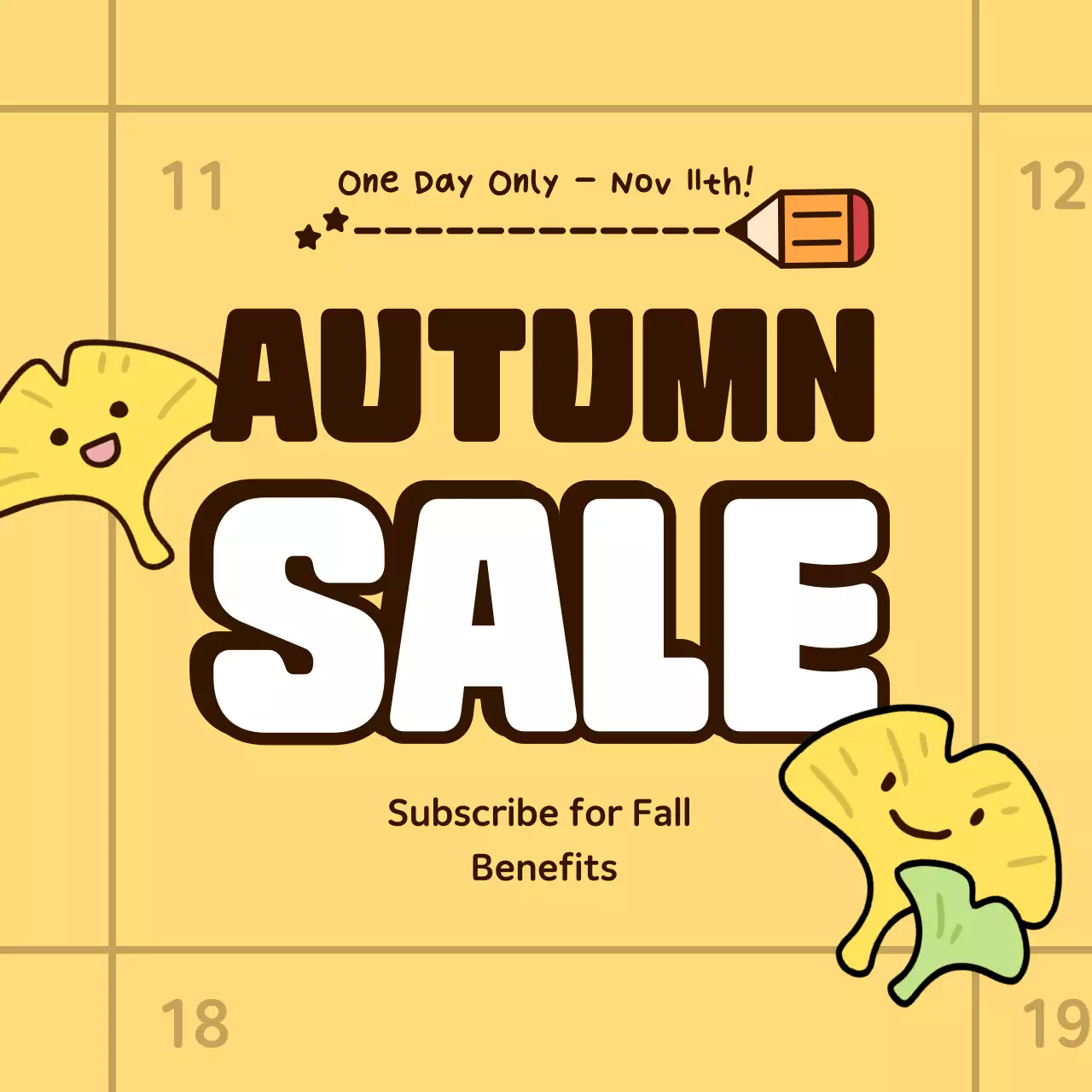 Carrossel de promoção de liquidação de outono amarelo fofo no Instagram