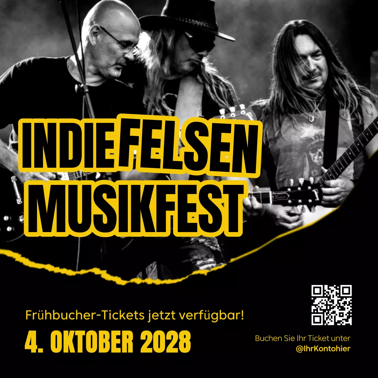Schwarzer und gelber frecher moderner Rockmusik-Event-Instagram-Post