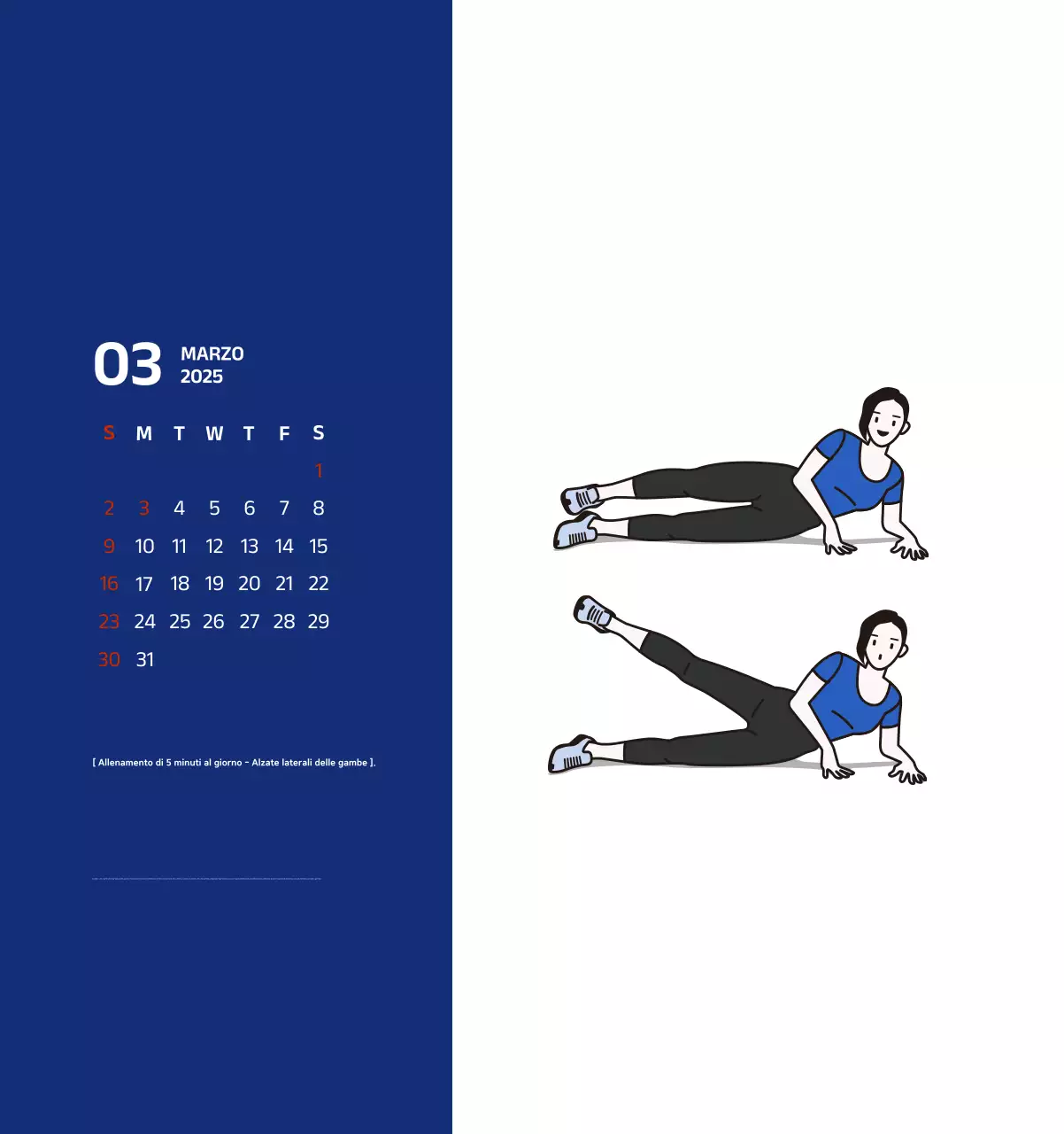 Calendario semplice con illustrazioni blu e pulite