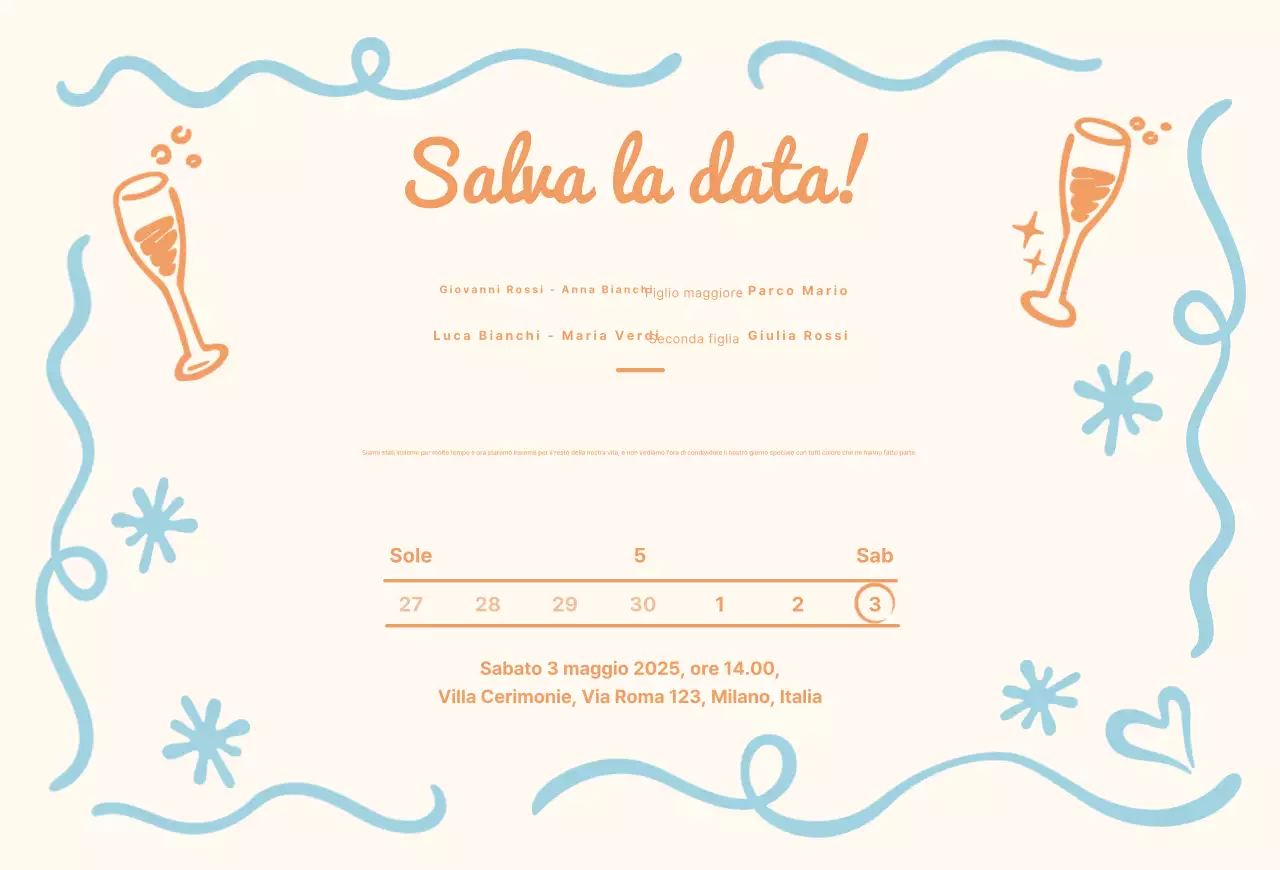 Simpatica partecipazione di nozze in azzurro