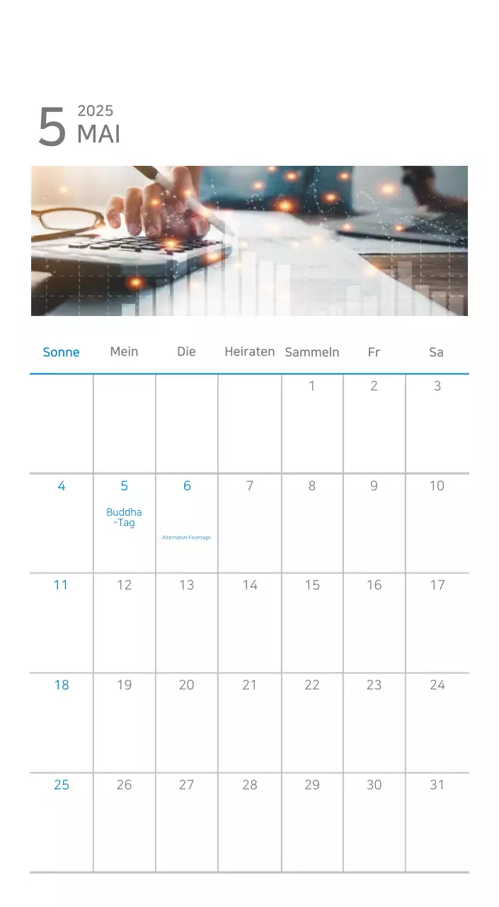 Blauer minimalistischer Kalender