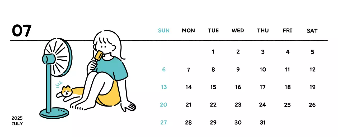 Illustrated calendar with a cute line style