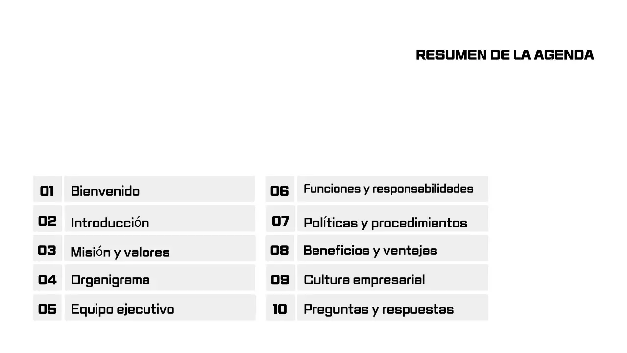 Presentaciones en blanco y negro para la incorporación de empleados