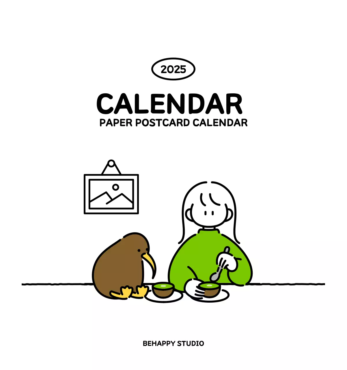 Illustrated calendar with a cute line style