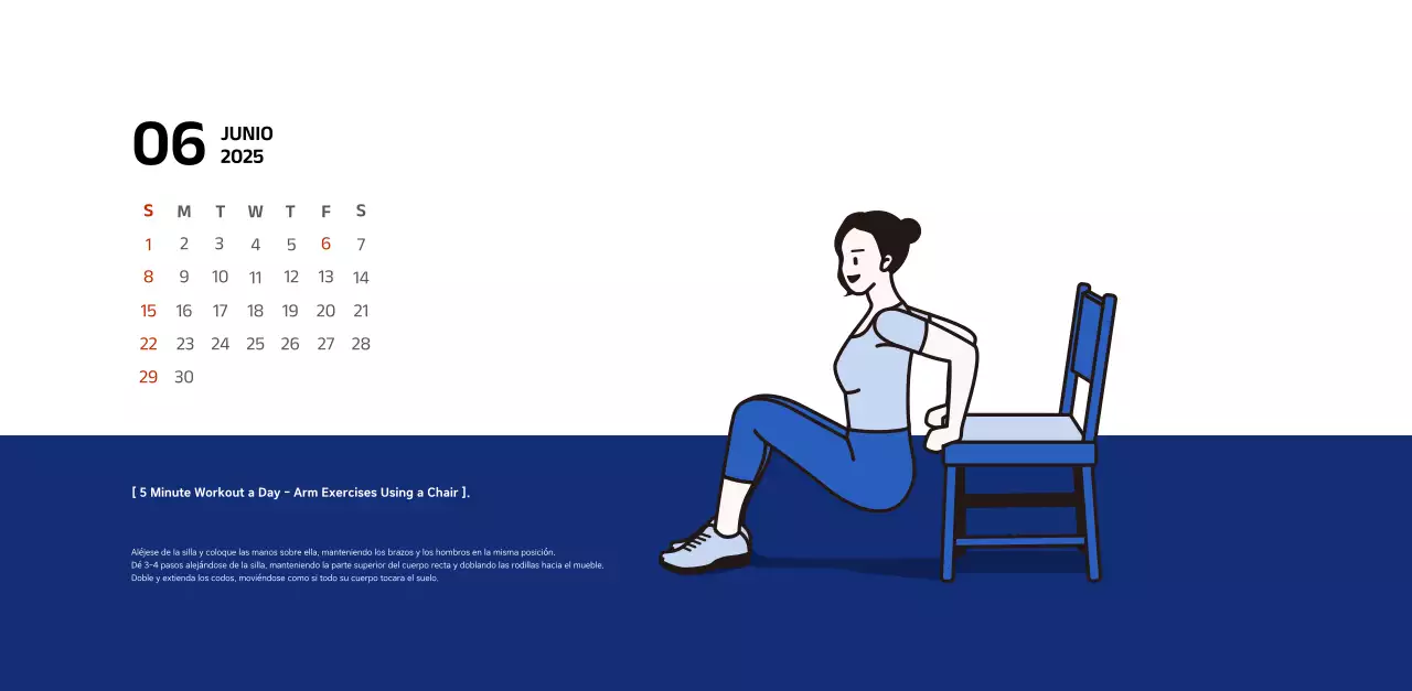 Calendario sencillo con ilustraciones azules y limpias